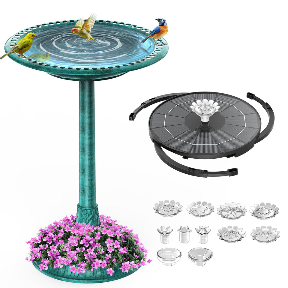 AISITIN 28-inch bird bath with turquoise bowl attracts birds to your garden