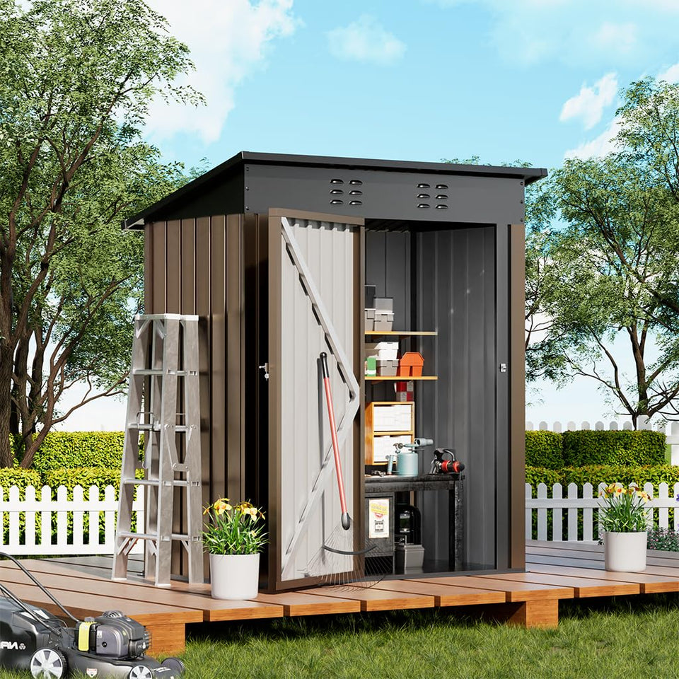 COMHOMA shed exterior brown metal for weather-ready backyard storage