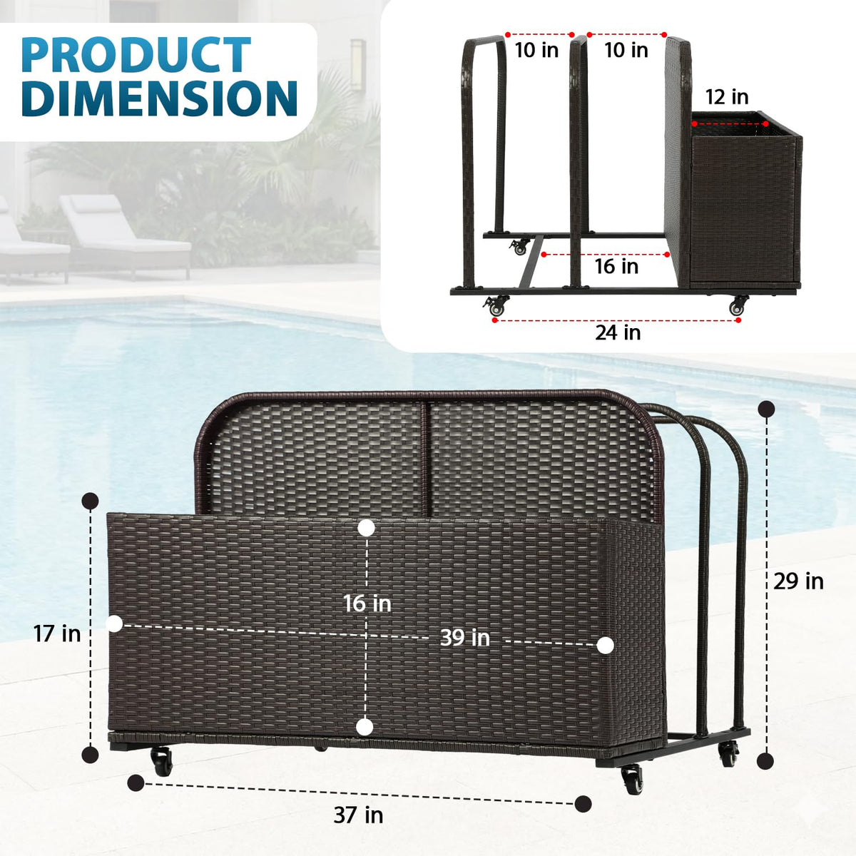 FDW wheeled basket provides flexible storage for large and small items.