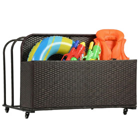 FDW pool float storage basket with open top for quick access and drying.