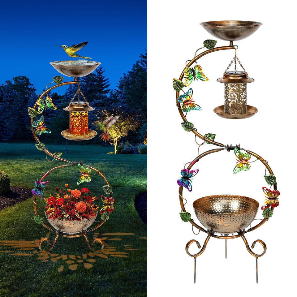 FIMOFIDRE 3-in-1 bird bath outdoor inviting birds to drink and bathe.