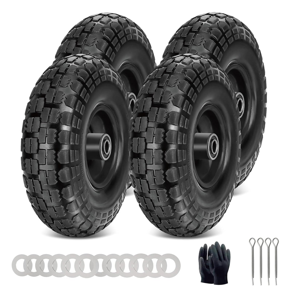 FunPaxido 10-inch solid dolly tire close-up showing rugged tread for grip