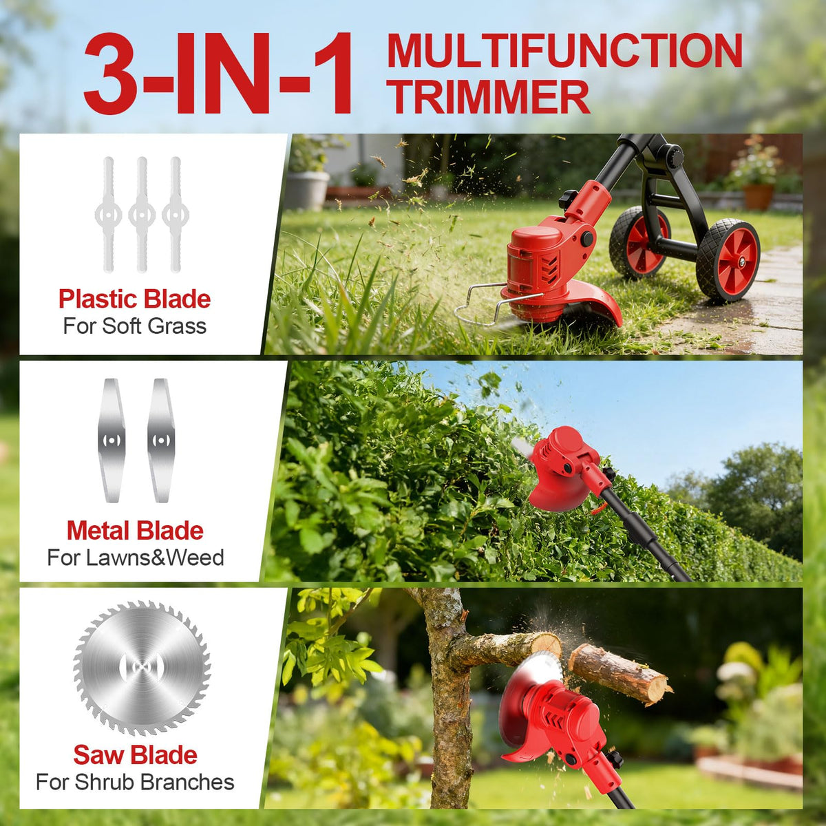 FzzboFlow 21V battery-powered weed eater for portable trimming.