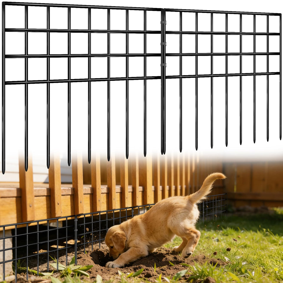 Garovee bottom barrier positioned at ground level to deter digging and extend protection