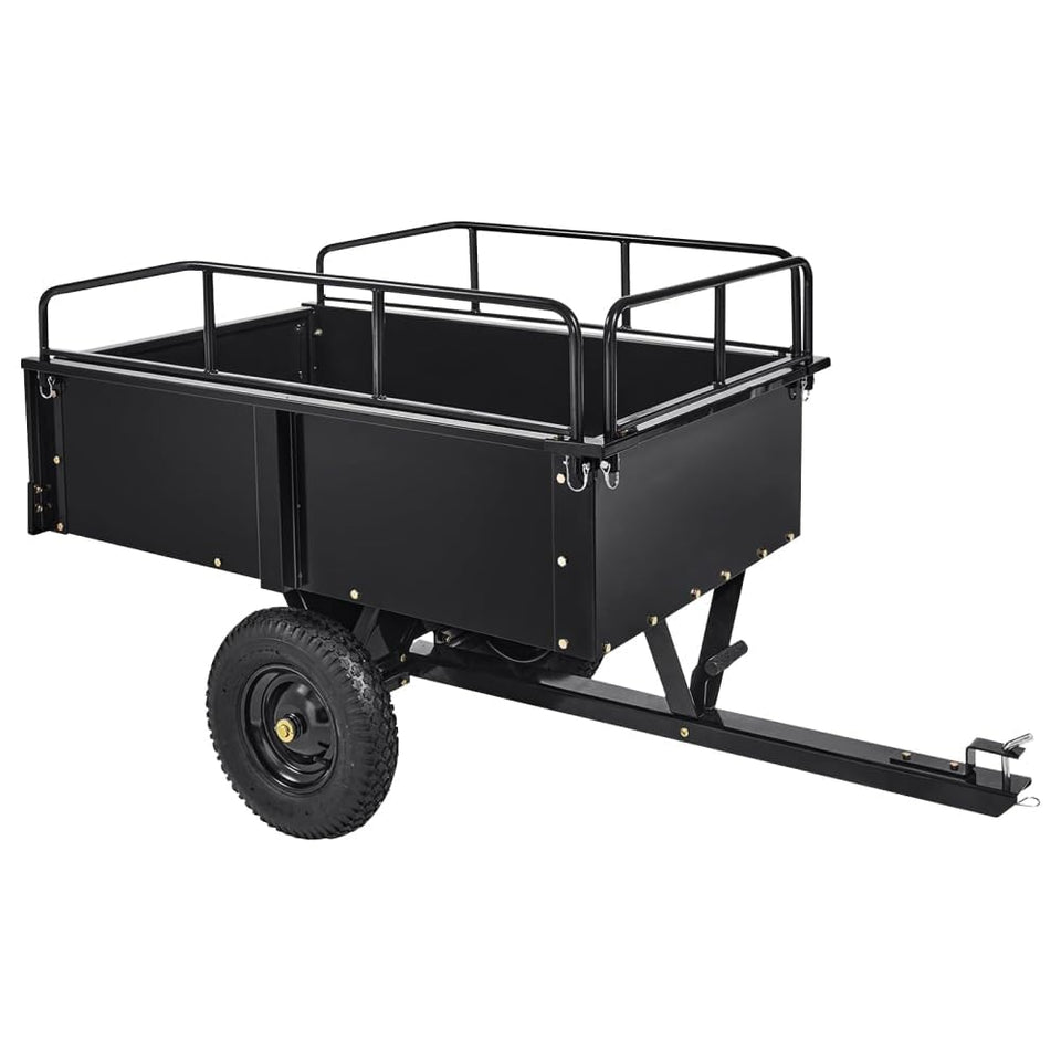 Garvee 750 lbs utility trailer showing high capacity for heavy yard loads and tools.