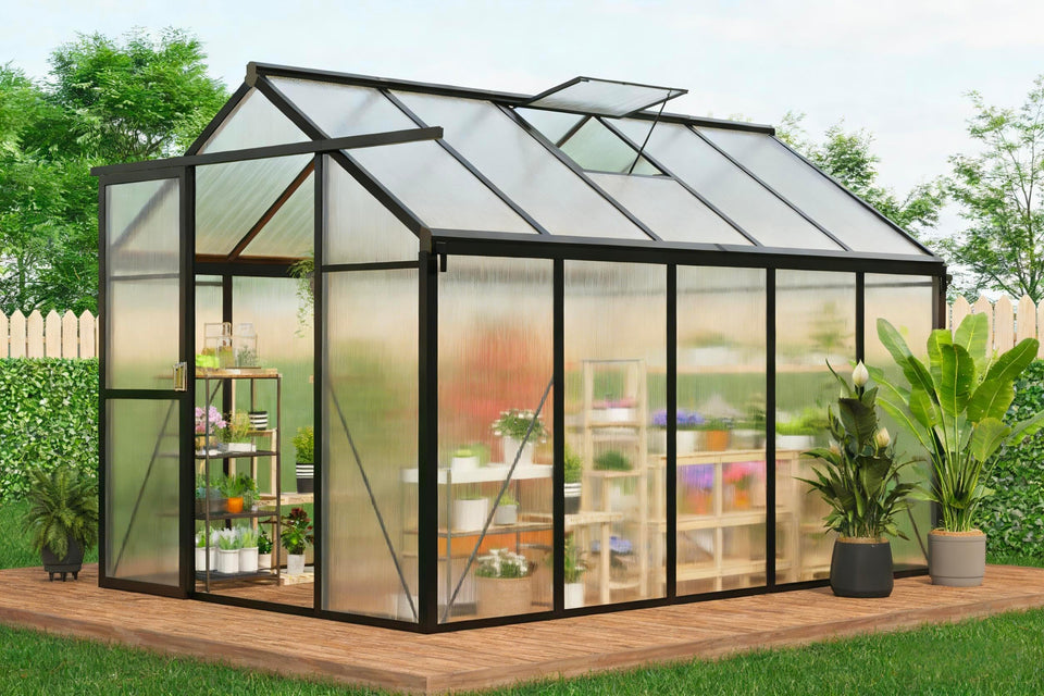 GarveeLife 6x10 ft greenhouse exterior front view for sturdy year-round backyard gardening