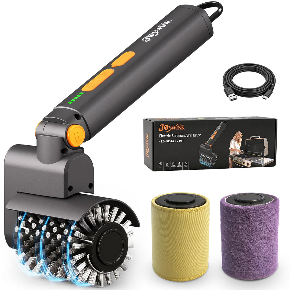 JOYWINK Upgraded Electric Grill Brush torque action for deep grease removal on grill grates.