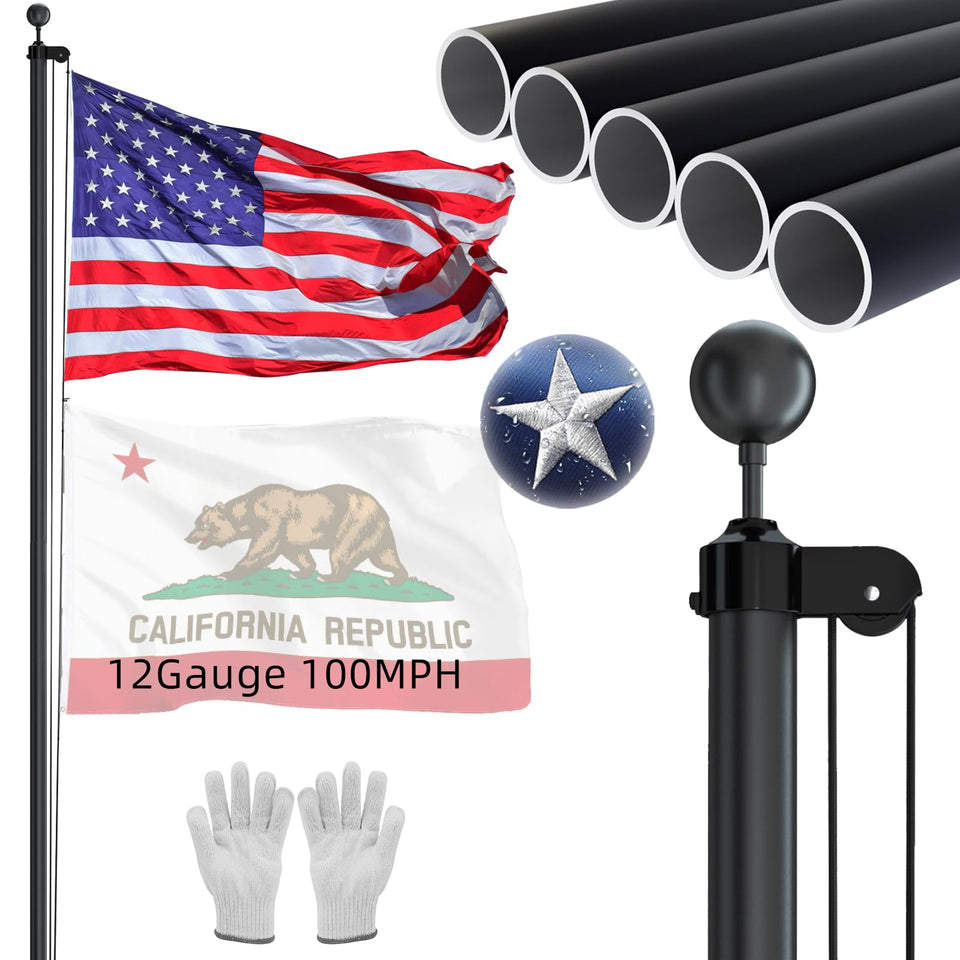 NELXINJO heavy-duty 25ft flag pole packaging enables quick outdoor setup.