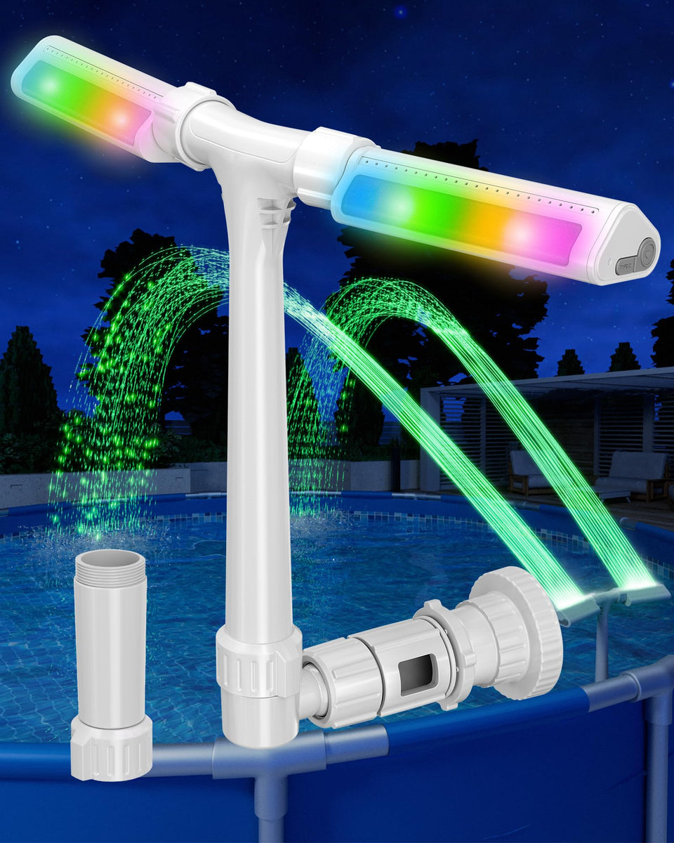 POOLHOUR patented 2026 upgrade fountain with 360-degree spray enhances pool ambiance.