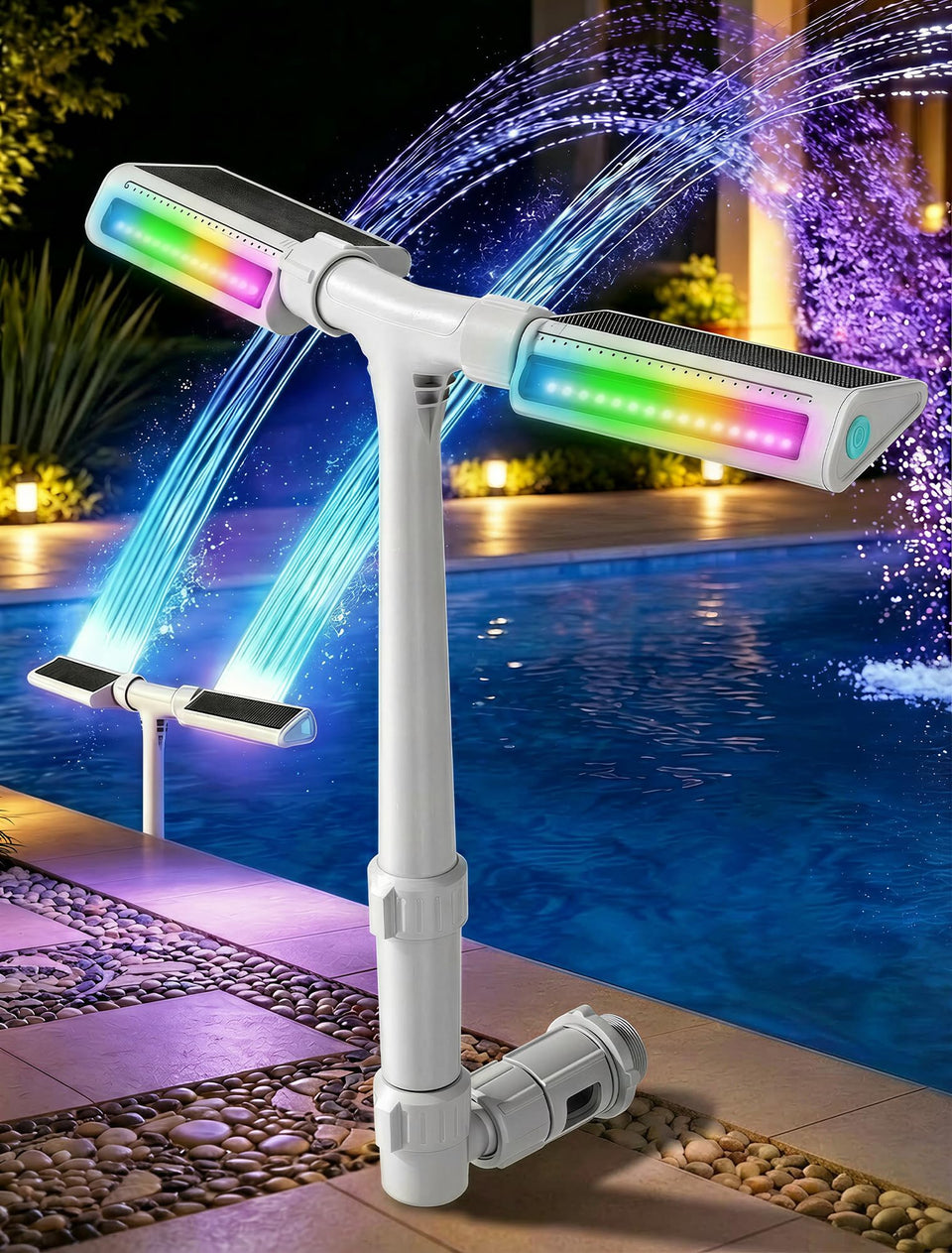 PoolHour Upgrade Height solar fountain demonstrates easy setup for above-ground pools.