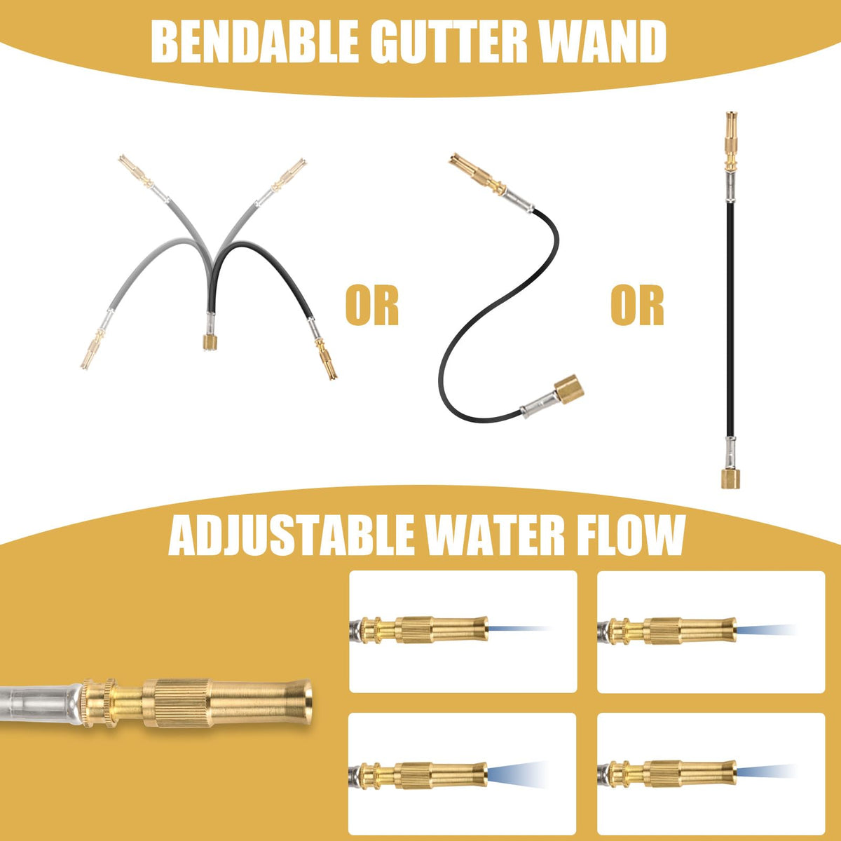POOPLE gutter cleaner rotating nozzle delivers four spray patterns for versatile washing.