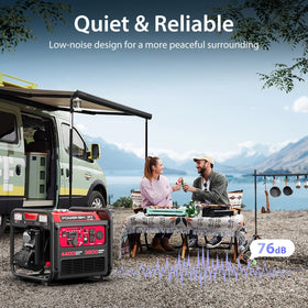 PowerSmart 4400W generator side view shows easy portability and storage.