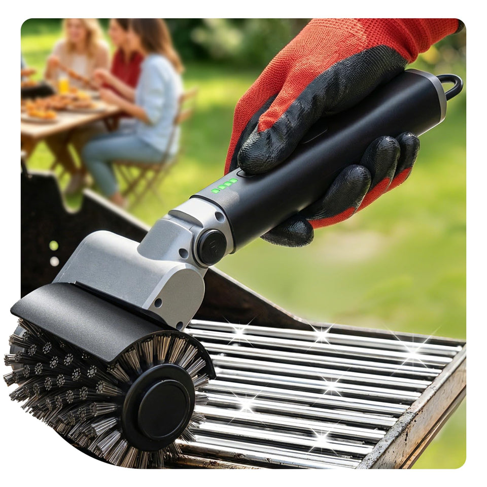 SEANCHEER electric grill brush shows 3-speed control for fast cleanups