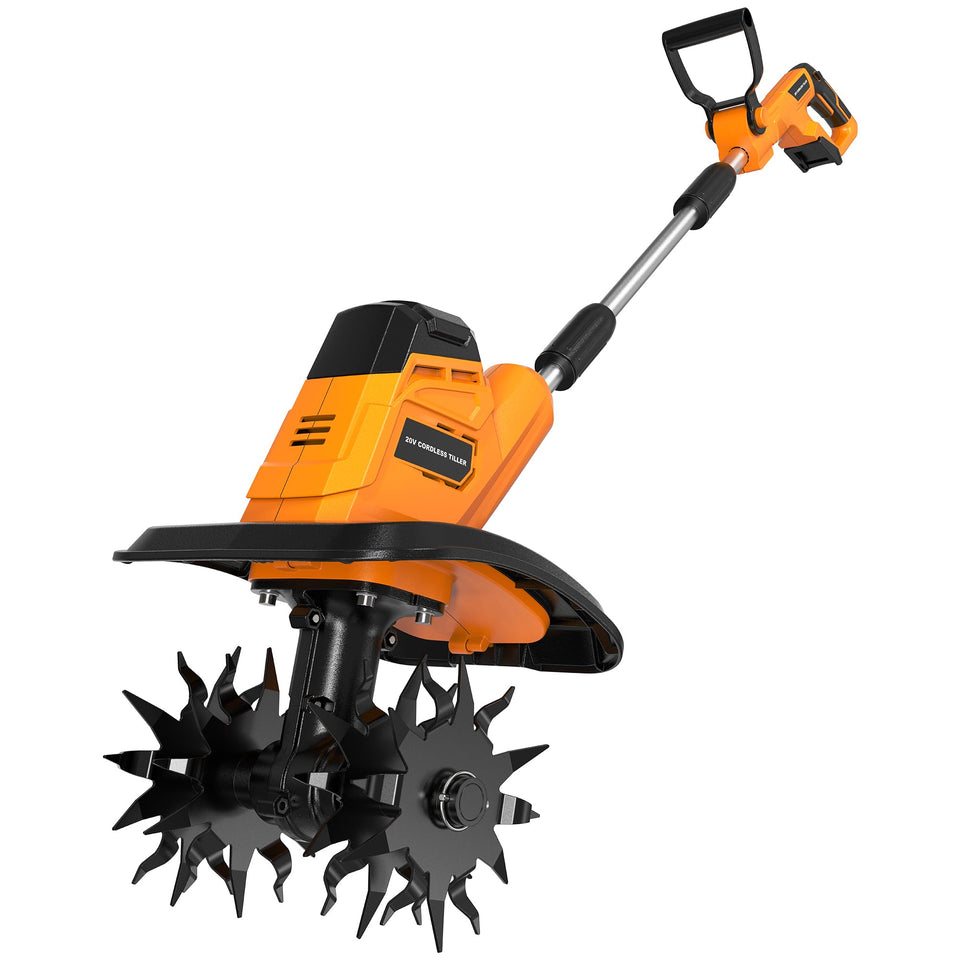 WorkSky cordless tiller with 9-inch width for efficient seedbed prep.